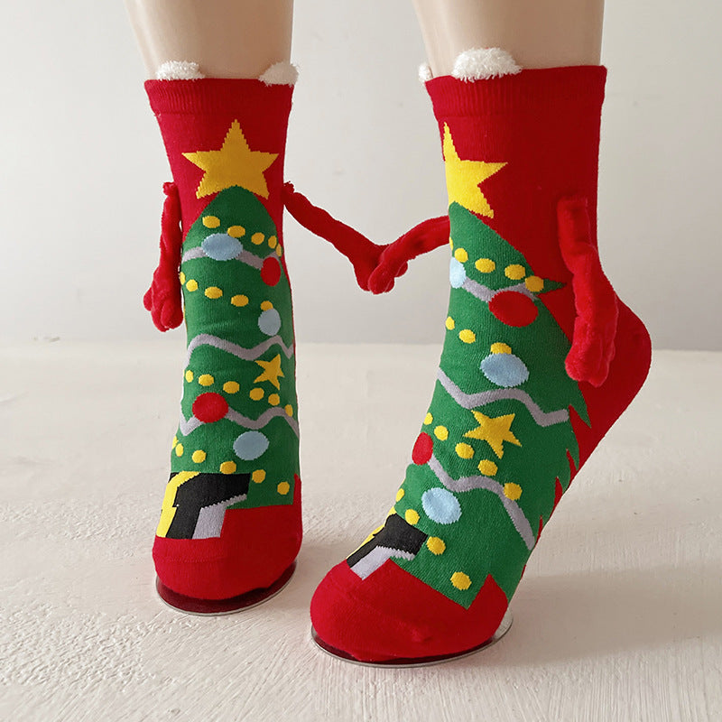 Christmas Magnetic Socks Cute Santa Claus Hand-holding Socks