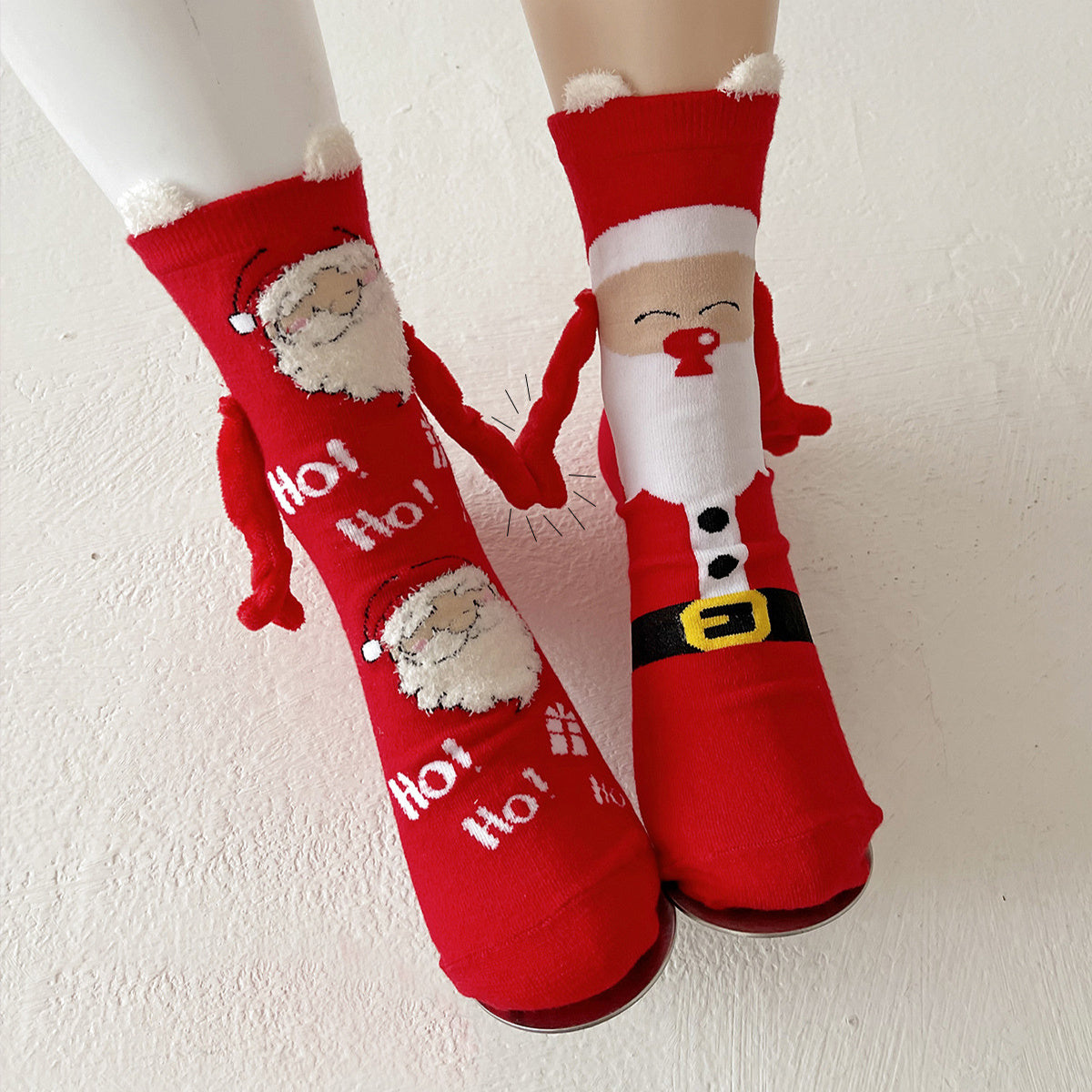 Christmas Magnetic Socks Cute Santa Claus Hand-holding Socks