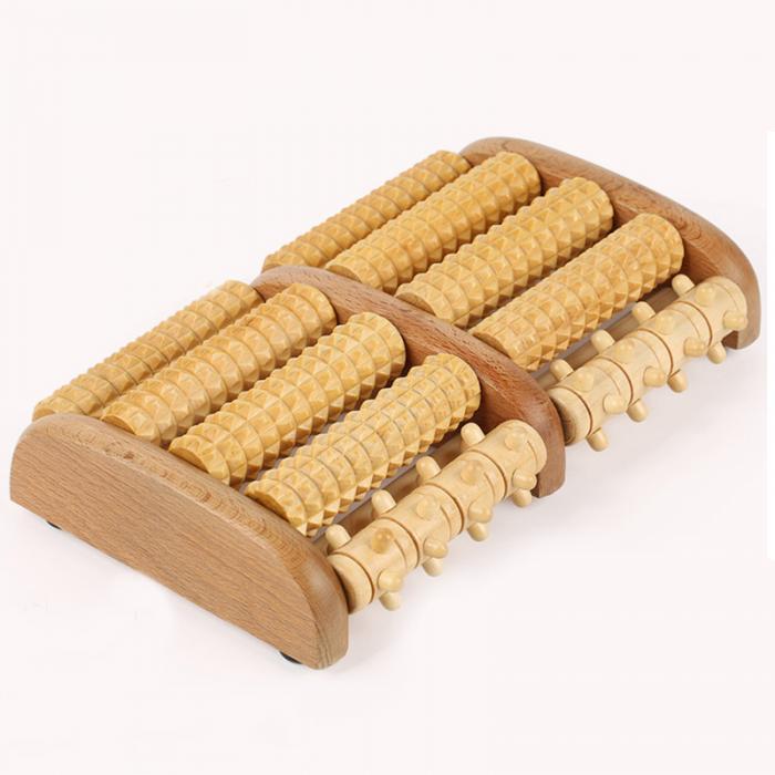 Dual Wooden Foot Massager Roller Relieves Plantar Fasciitis Heel Arch Pain Stress Relief