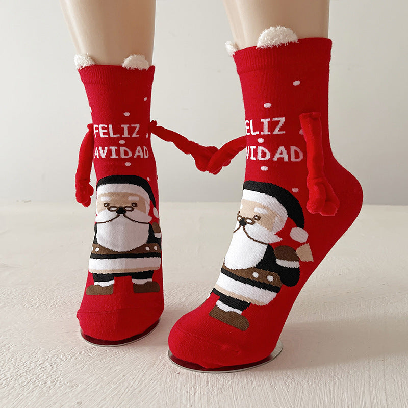 Christmas Magnetic Socks Cute Santa Claus Hand-holding Socks