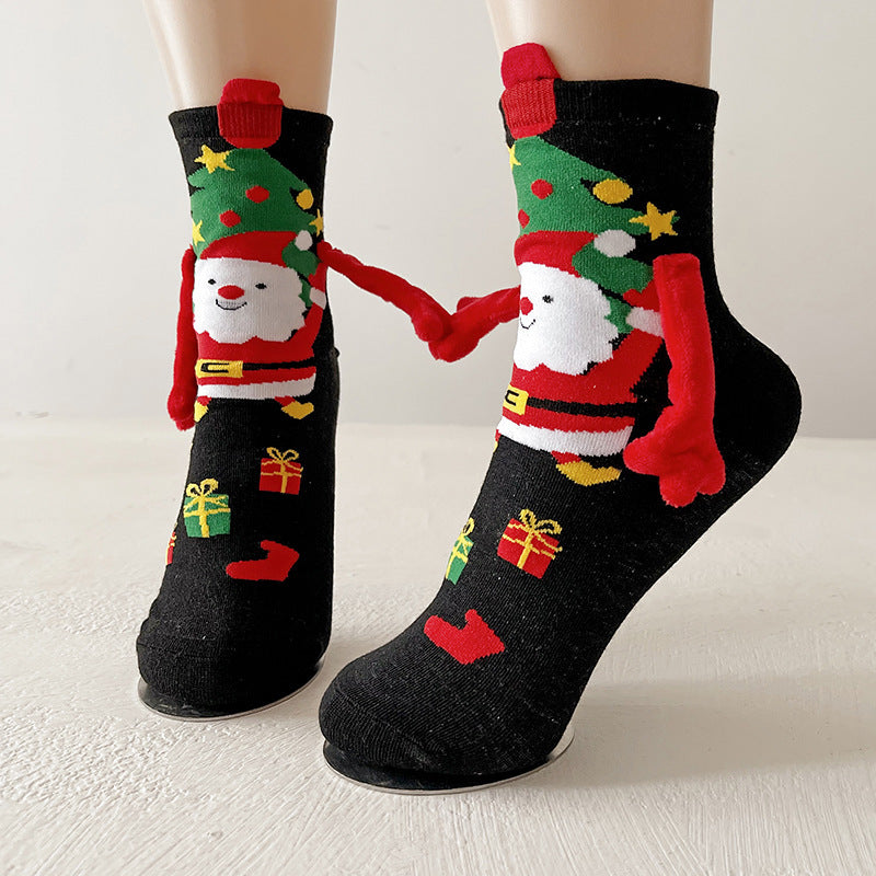 Christmas Magnetic Socks Cute Santa Claus Hand-holding Socks