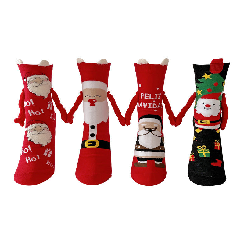 Christmas Magnetic Socks Cute Santa Claus Hand-holding Socks