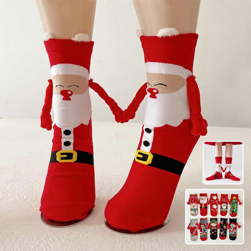 Christmas Magnetic Socks Cute Santa Claus Hand-holding Socks