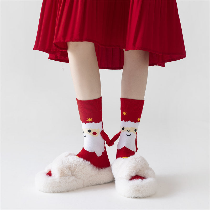 Christmas Magnetic Socks Cute Santa Claus Hand-holding Socks