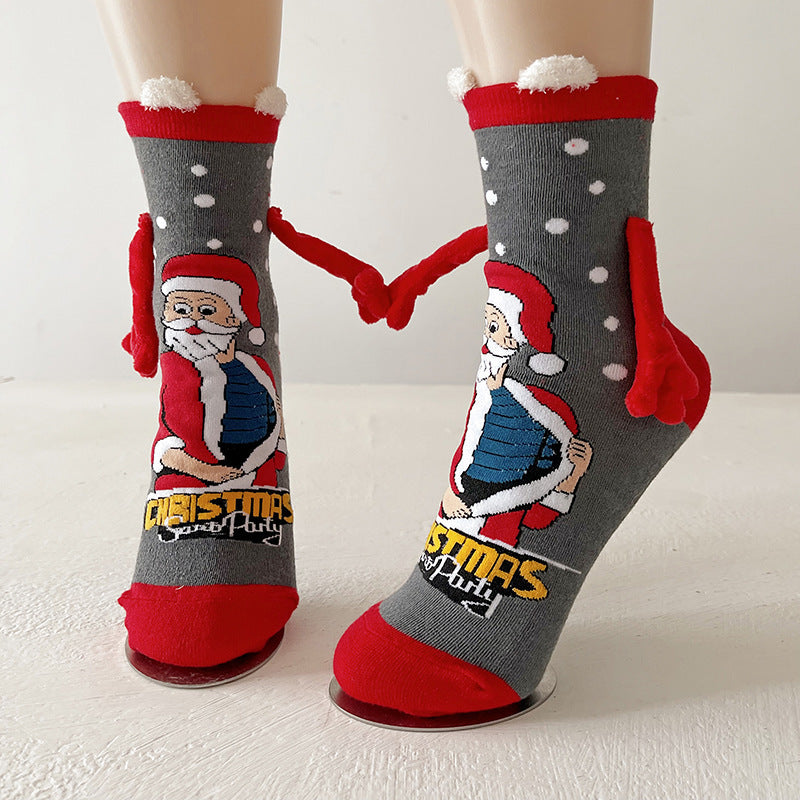 Christmas Magnetic Socks Cute Santa Claus Hand-holding Socks