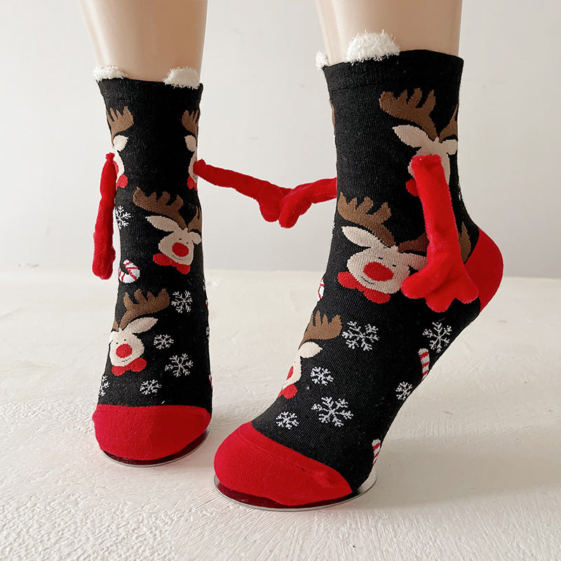 Christmas Magnetic Socks Cute Santa Claus Hand-holding Socks