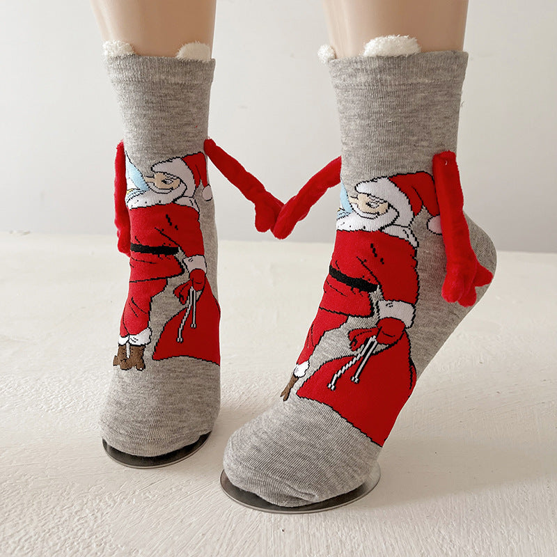 Christmas Magnetic Socks Cute Santa Claus Hand-holding Socks