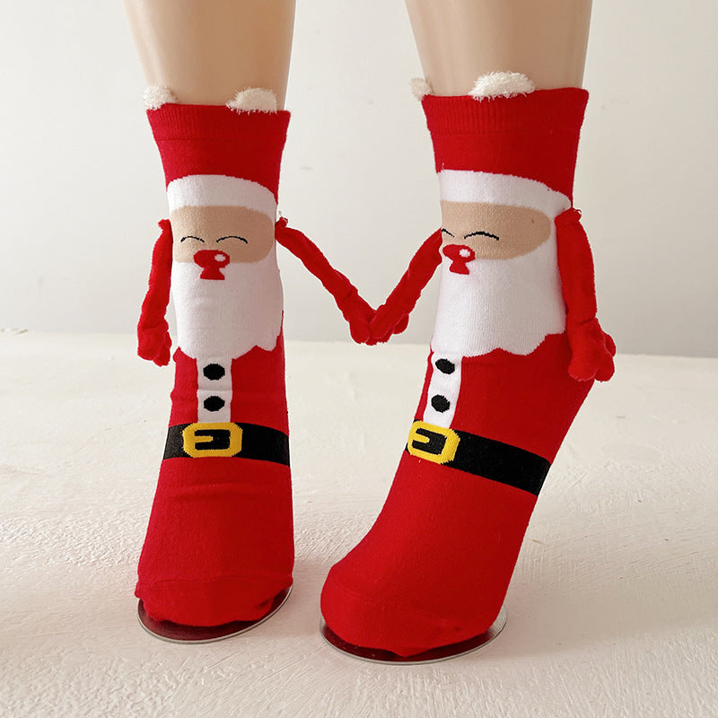 Christmas Magnetic Socks Cute Santa Claus Hand-holding Socks