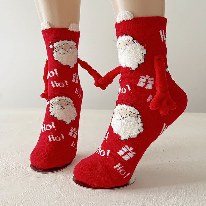 Christmas Magnetic Socks Cute Santa Claus Hand-holding Socks