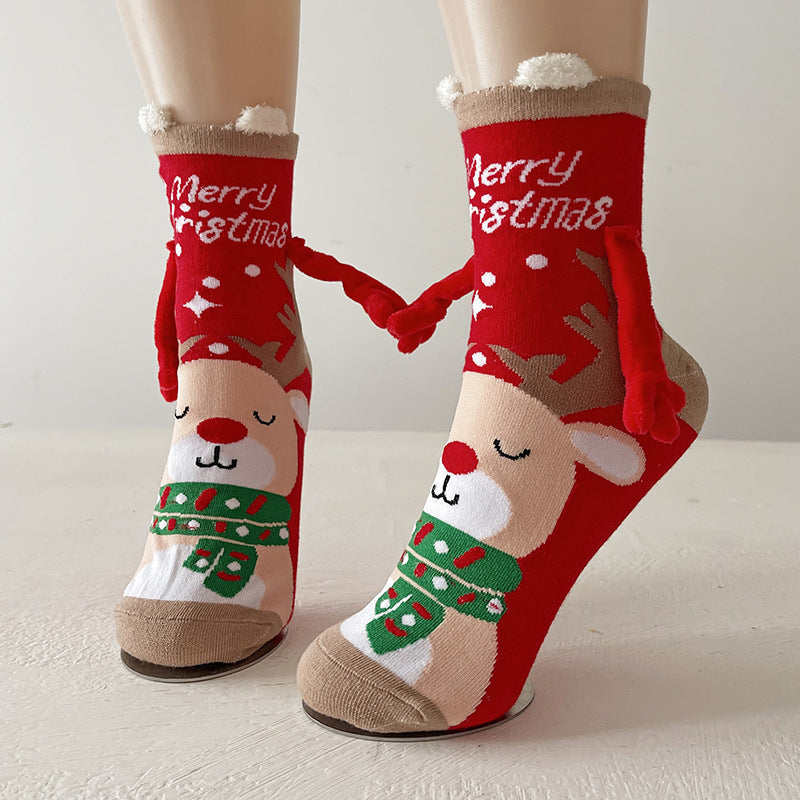 Christmas Magnetic Socks Cute Santa Claus Hand-holding Socks