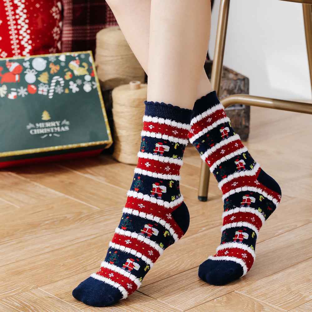 Ruffle Santa Christmas Socks